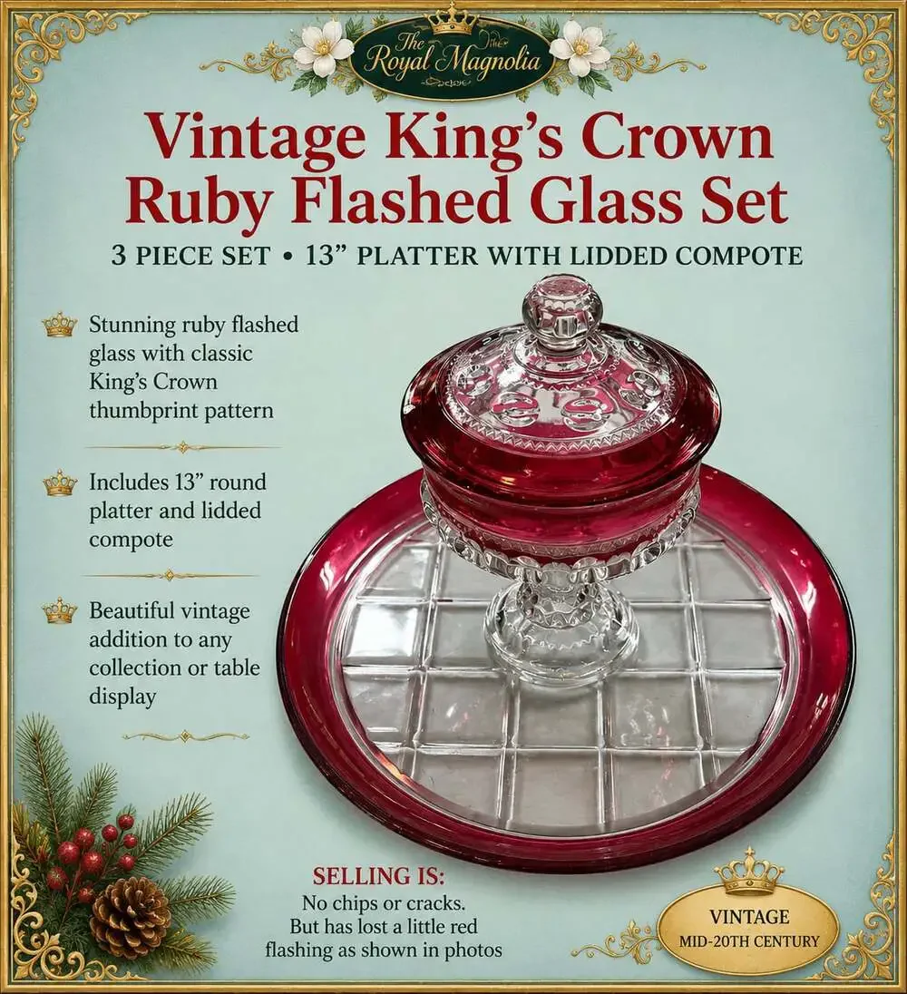 King's Crown Ruby/cranberry Flashed Flat Iced Tea Glass Vintage Tiffin Francisca
